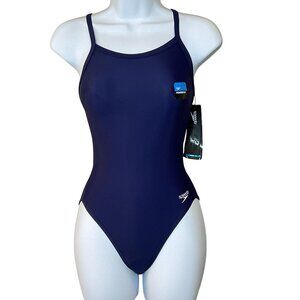 Speedo Performance Race II PowerFlex 1-pc Flyback Blue Swimsuit Sz 26 NWT